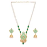 Women's Rose Gold Plated Alloy Necklace & Earings Set (Green)