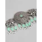 Women's Rose Gold Plated Alloy Necklace & Earings Set (Light Green) - Image 3