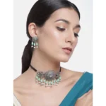Women's Rose Gold Plated Alloy Necklace & Earings Set (Light Green) - Image 4