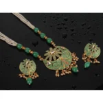Women's Rose Gold Plated Alloy Necklace & Earings Set (Green) - Image 4