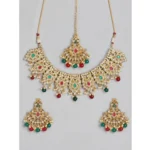 Women's Rose Gold Plated Alloy Necklace & Earings Set (Light Green) - Image 2