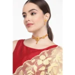 Women's Rose Gold Plated Alloy Necklace & Earings Set (Gold) - Image 3