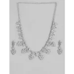 Women's Rose Gold Plated Brass Necklace & Earings Set (Silver) - Image 3