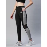 Women's Polyster Solid Sport Leggings (Black & Grey) - Image 4