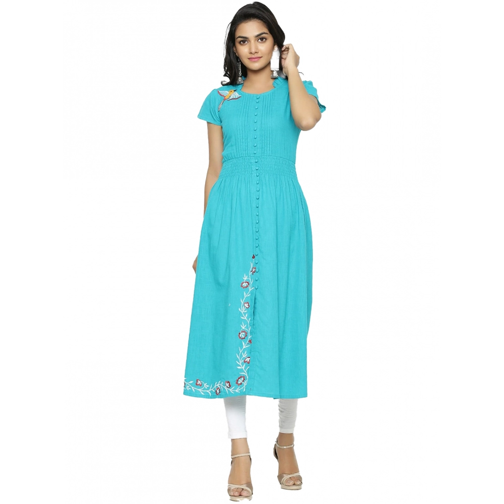 53589744307_774a4143da_o_d-1000x1000-1.webp Women's Casual Short Sleeve Embroidery Cotton Slub Kurti (Torque Green) - Image 1