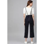 Women's Casual Short Sleeve Striped Rayon Dungaree (Blue) - Image 2