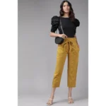 Women's Casual Printed Cotton Flex Trouser Pant (Mustard) - Image 3