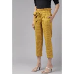 Women's Casual Printed Cotton Flex Trouser Pant (Mustard) - Image 5