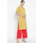 Women's Casual Short Sleeves Floral Printed Cotton & Rayon Kurti Palazzo Set (Yellow & Red) - Image 5