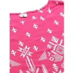 Women's Casual Short Sleeve Printed Rayon Pajama Set (Pink) - Image 3