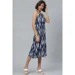 Women's Casual Sleeveless Ikat Print Rayon Dress (Blue) - Image 5