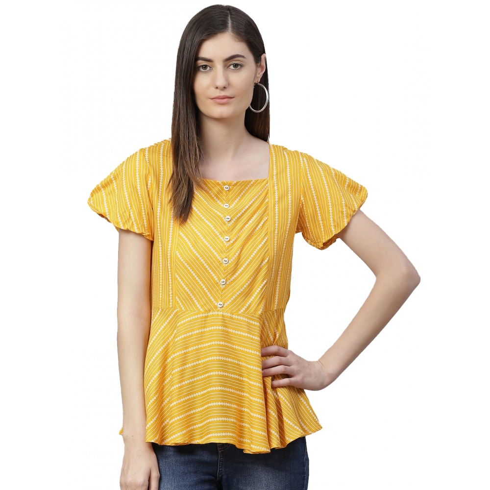 53590822208_4943b331ef_o_d-1000x1000-1.webp Women's Casual Short Sleeves Stripe Printed Rayon Top (Mustard) - Image 1