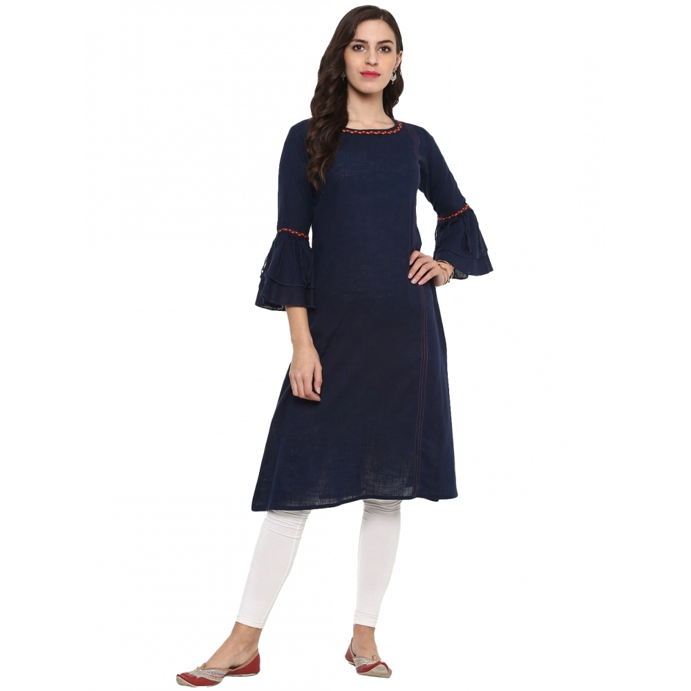 53590935319_c60c15d978_o_d-1000x1000-1.webp Women's Casual Bell Sleeves Solid Cotton Slub Kurti (Blue) - Image 1