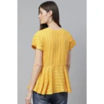 Women's Casual Short Sleeves Stripe Printed Rayon Top (Mustard) - Image 2