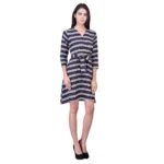 Women's Cotton Blend Solid 3-4 Sleeve Dress (Blue) - Image 3