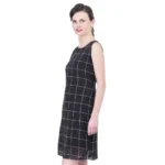 Women's Cotton Blend Checked Sleeveless Sheath Dress (Black) - Image 2