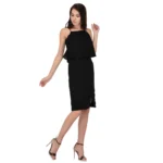 Women's Cotton Blend Solid Sleeveless Dress (Black) - Image 3