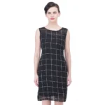 Women's Cotton Blend Checked Sleeveless Sheath Dress (Black) - Image 5