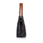 Women's Faux Leather Textured Tote Bag (Black) - Image 5