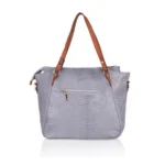 Women's Faux Leather Textured Tote Bag (Grey) - Image 4
