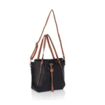 Women's Faux Leather Textured Tote Bag (Black) - Image 3