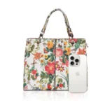 Women's Faux Leather Printed Handheld Bag (White Orang) - Image 3