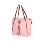 Women's Faux Leather Textured Tote Bag (Pink) - Image 6