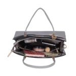 Women's Faux Leather Textured Adjustable Long Belt Handbag (Grey) - Image 2