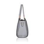 Women's Faux Leather Textured Adjustable Long Belt Handbag (Grey) - Image 4