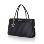 Women's Faux Leather Textured Adjustable Long Belt Handbag (Black) - Image 4