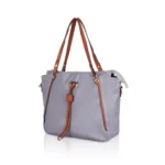 Women's Faux Leather Textured Tote Bag (Grey) - Image 6