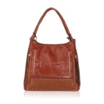Women's Faux Leather Textured Tote Bag (Brown)