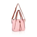 Women's Faux Leather Textured Tote Bag (Pink) - Image 3
