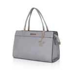 Women's Faux Leather Textured Adjustable Long Belt Handbag (Grey) - Image 5