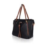 Women's Faux Leather Textured Tote Bag (Black) - Image 5