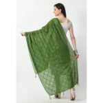Women's Chanderi Self Design Dupatta (Mehandi, Length: Free Size) - Image 4