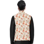 Men's Jacquard Printed Full Sleeve Waistcoat (Orange-Beige) - Image 3