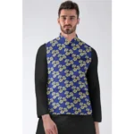 Men's Jacquard Printed Full Sleeve Waistcoat (Blue) - Image 2