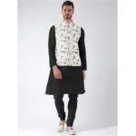 Men's Jacquard Printed Full Sleeve Waistcoat (Beige) - Image 2