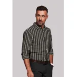 Men's Cotton Blended Striped Full Sleeve Shirt (Black-White) - Image 4