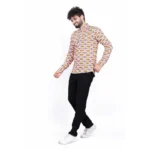 Men's Cotton Blended Printed Full Sleeve Shortkurta (Multicolor) - Image 3