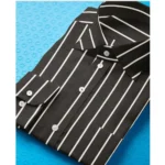 Men's Cotton Blended Striped Full Sleeve Shirt (Black-White) - Image 3