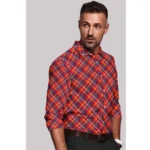 Men's Cotton Blended Checked Full Sleeve Shirt (Red) - Image 4