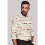 Men's Cotton Blended Printed Full Sleeve Shirt (White-Red) - Image 4