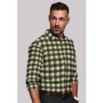 Men's Cotton Blended Checked Full Sleeve Shirt (White-Green) - Image 4