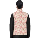 Men's Jacquard Printed Full Sleeve Waistcoat (Red-Beige) - Image 3