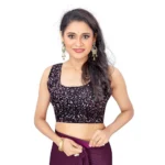 Women's Lycra Solid Saree With Unstitched Blouse (Wine, 5.5 Mtr) - Image 3