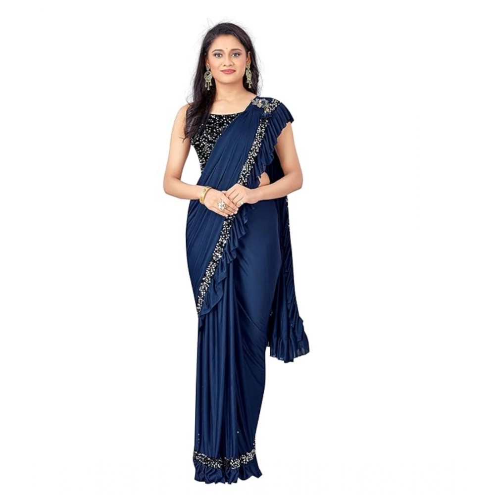 53817975757_736ea526fb_o_d-1000x1000-1.webp Women's Lycra Solid Saree With Unstitched Blouse (Nay Blue, 5.5 Mtr) - Image 1