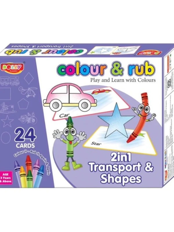 2 in 1 Transport - Shapes Colour And Rub With 24 Cards | Cardboard | Educational Toys | 3+ Years