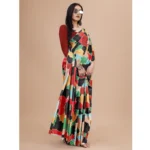 Women's Crepe Digital Print Saree With Unstitched Blouse 5.5Mtr (Red) - Image 2